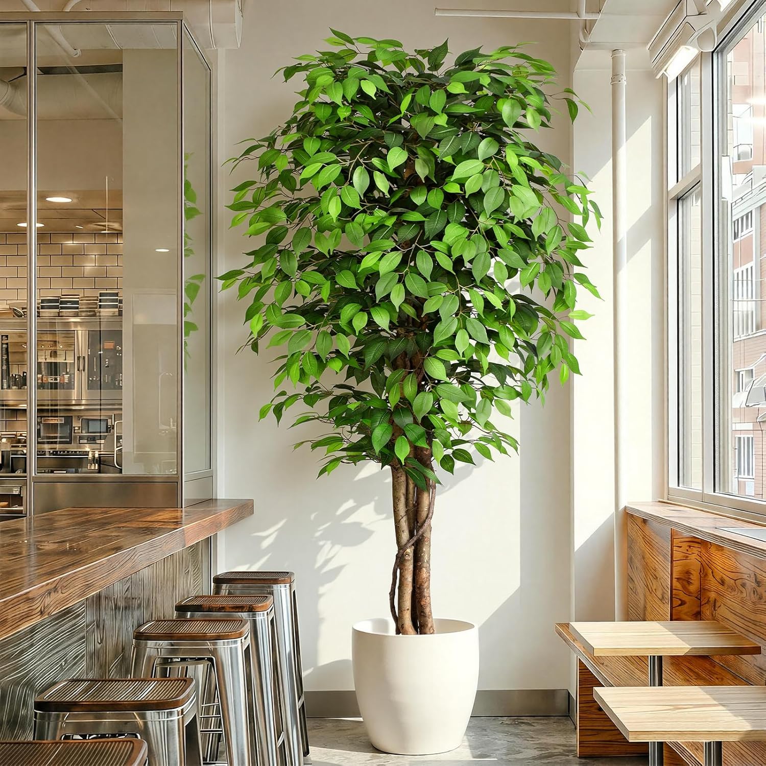 Fiddle Leaf Fig - Lebensechter Künstlicher Ficus-Baum mit Natürlichem Stamm
