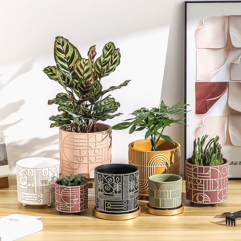 Snake Plant Ceramic - Einfacher zylindrischer Keramik-Blumentopf für Sukkulenten, Topf,